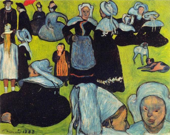 Breton Women in the Meadow by Emile Bernard — Oil Painting Reproduction