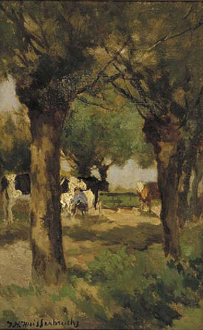 Milking cows underneath the willows in apartment
