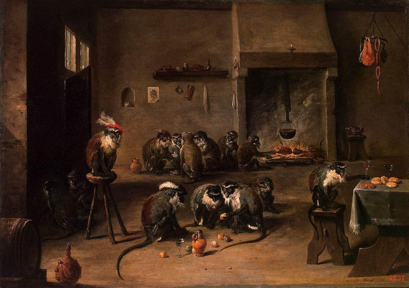 Monkeys in a Kitchen by David Teniers the Younger — Oil Painting Reproduction