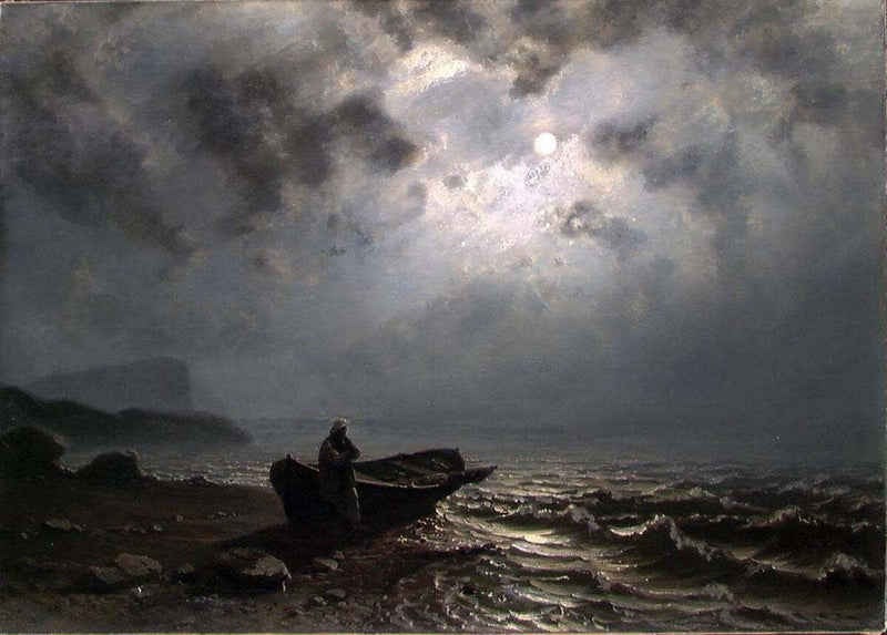 Moonlight on the Norwegian Coast by Knud Baade — Oil Painting Reproduction