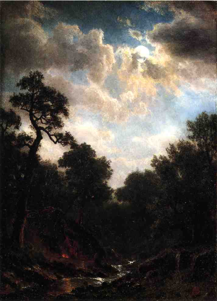 Moonlit Landscape by Albert Bierstadt — Oil Painting Reproduction