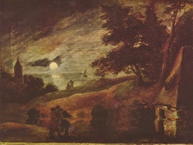 Moonlit landscape by Adriaen Brouwer — Oil Painting Reproduction