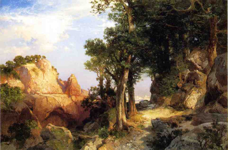 On the Berry Trail, Grand Canyon of Arizona by Thomas Moran — Oil Painting Reproduction