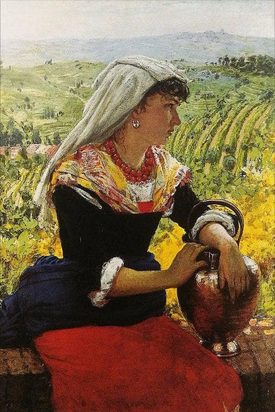 Portrait of his wife in Monferrato tradional costume in kitchen