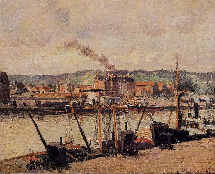 Morning, Rouen, the Quays by Camille Pissarro — Oil Painting Reproduction