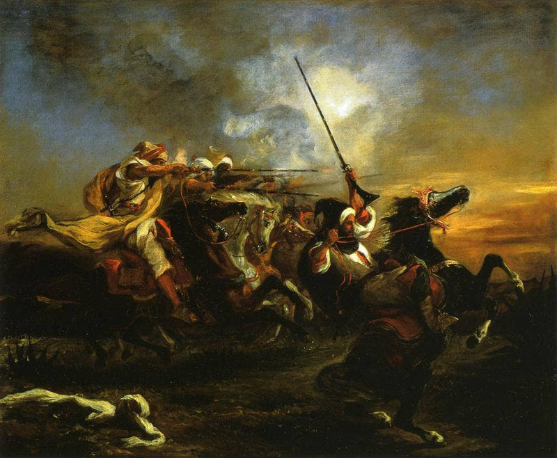 Moroccan horsemen in military action by Eugene Delacroix — Oil Painting Reproduction