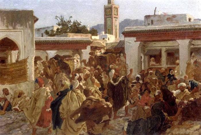 Moroccan street scene (study for The Moroccan storyteller) by Alfred Dehodencq — Oil Painting Reproduction