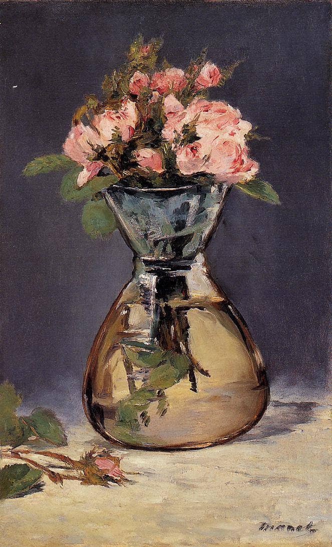 Moss Roses in a Vase by Edouard Manet — Oil Painting Reproduction