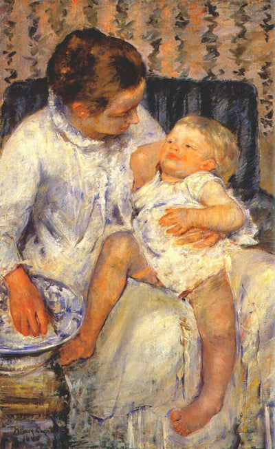 Mother about to Wash her Sleepy Child in apartment