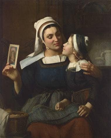 Motherly love by Émile Auguste Hublin — Oil Painting Reproduction