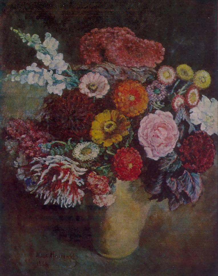 Motley bouquet on a dark background by Ilya Mashkov — Oil Painting Reproduction