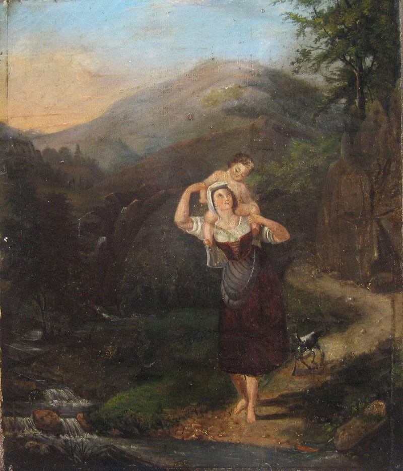 Mountain landscape with a woman and a child by Thomas Cole — Oil Painting Reproduction