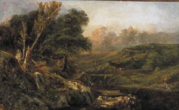 Mountain Landscape with Fisherman by Theodore Rousseau — Oil Painting Reproduction