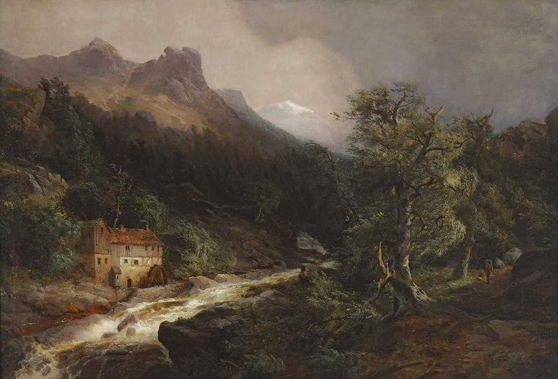 Mountain Landscape with Mill by Andreas Achenbach — Oil Painting Reproduction