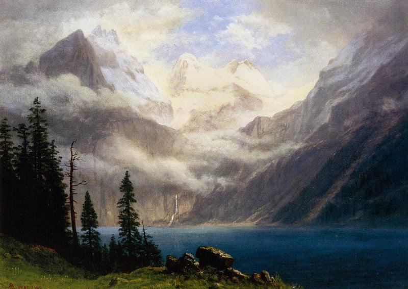 Mountain Scene by Albert Bierstadt — Oil Painting Reproduction