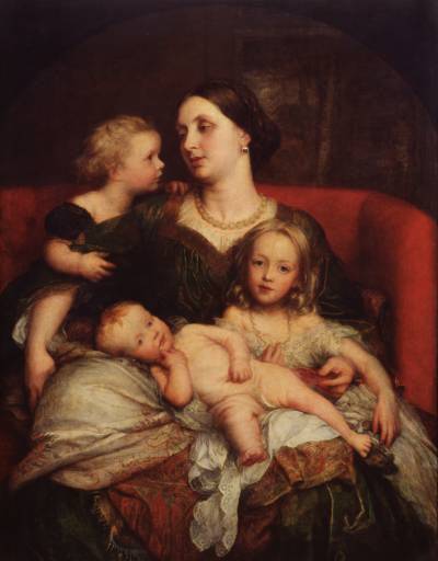 Mrs George Augustus Frederick Cavendish Bentinck and her Children in hallway