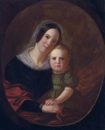 Mrs George Caleb Bingham (Sarah Elizabeth Hutchison) and Son, Newton in study