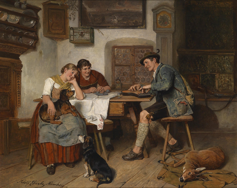 Musical entertainment on the alpine pasture by Adolf Eberle — Oil Painting Reproduction