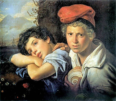 Neapolitan boys-fishermen in apartment