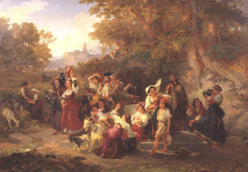 Neapolitan Peasants at a Fountain by Penry Williams — Oil Painting Reproduction