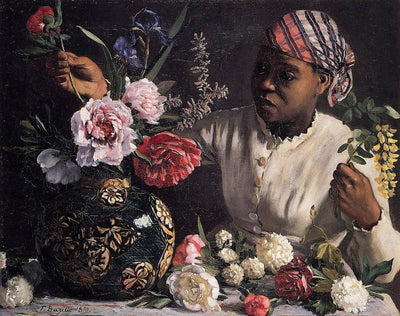 Negress with Peonies in dining room