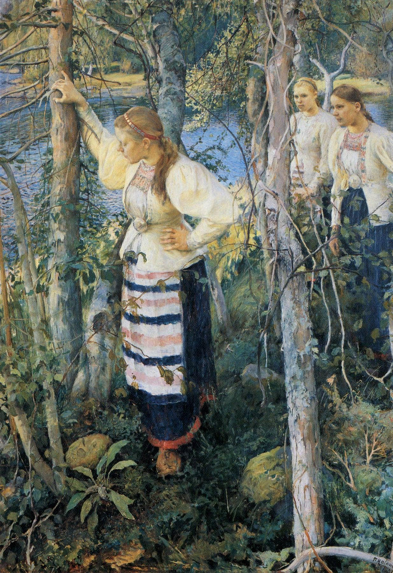 Neiet niemien nenissä by Pekka Halonen — Oil Painting Reproduction