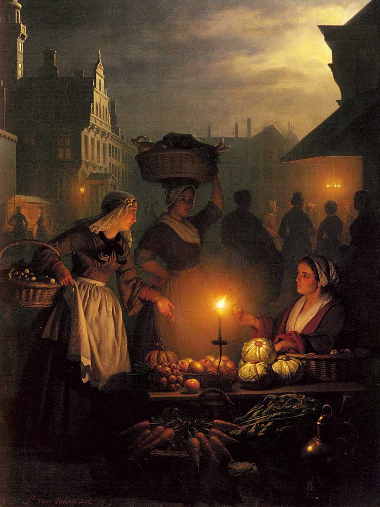 Night market by Petrus van Schendel — Oil Painting Reproduction