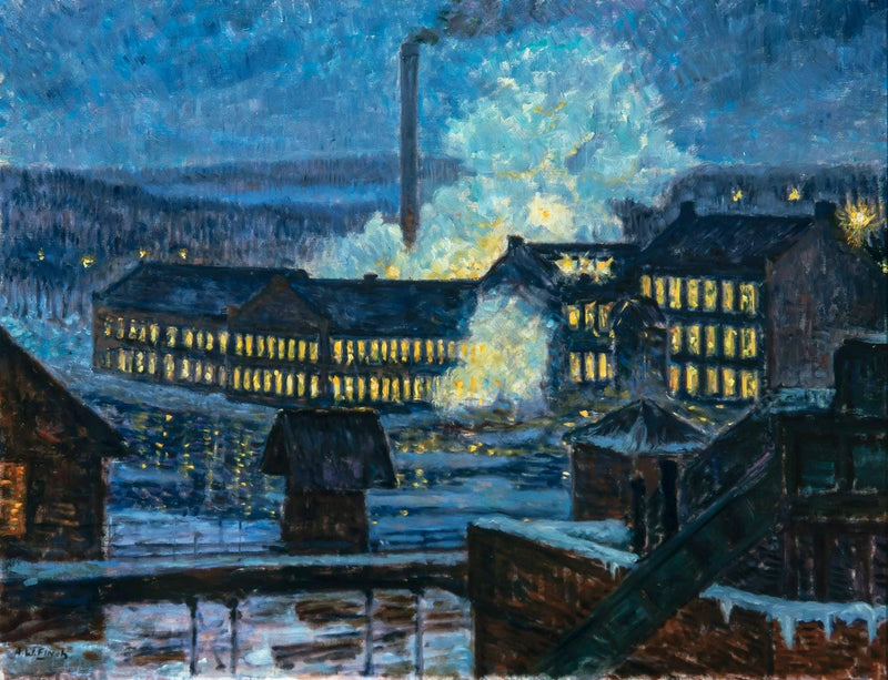 Night View of a Factory by Alfred William Finch — Oil Painting Reproduction