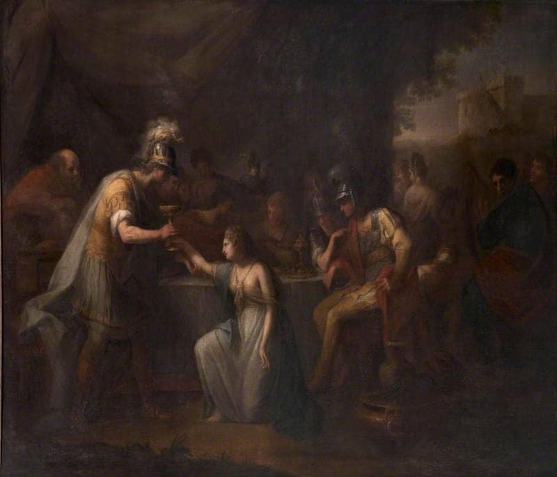 Vortigern, King of Britain, Enamoured with Rowena at the Banquet of Hengist, the Saxon General by Angelica Kauffman — Oil Painting Reproduction