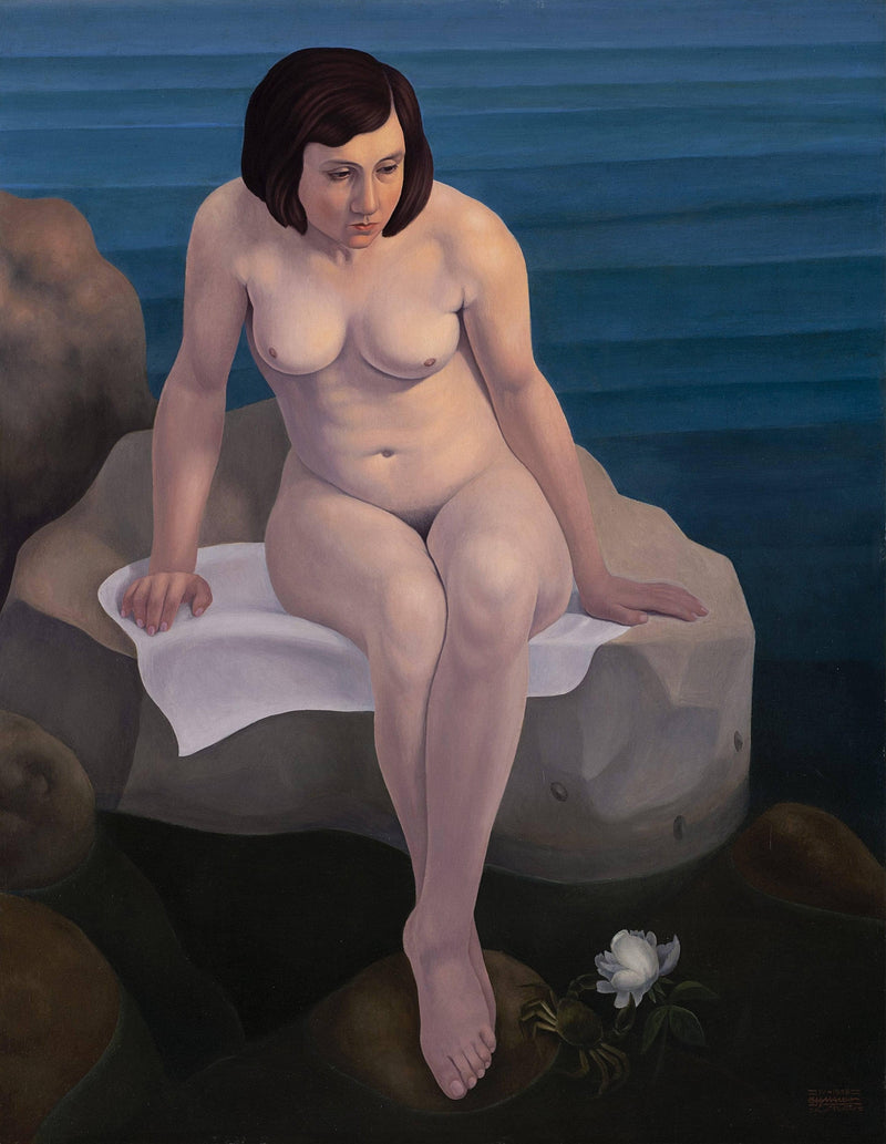 Nude by the sea / The rose of the sea by Cagnaccio di San Pietro — Oil Painting Reproduction