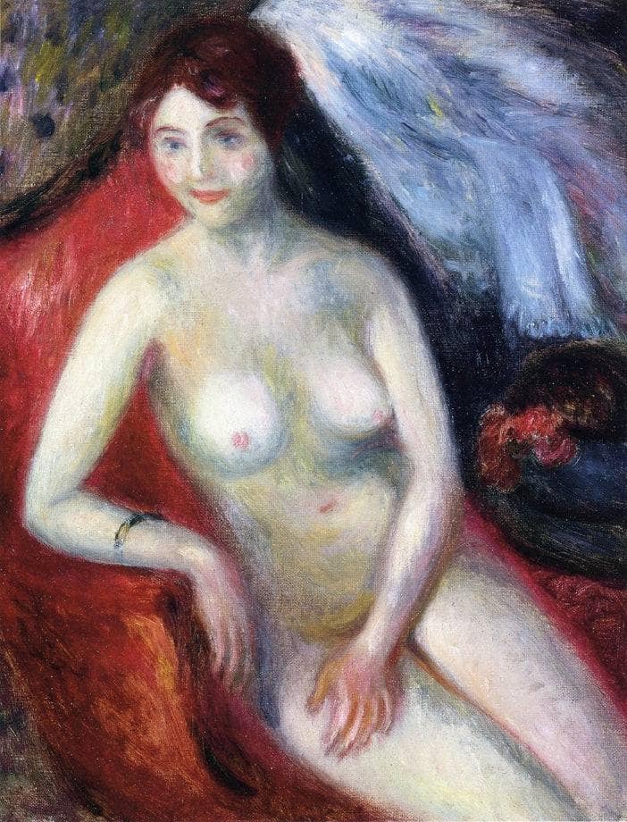 Nude on a Red Sofa by William James Glackens — Oil Painting Reproduction