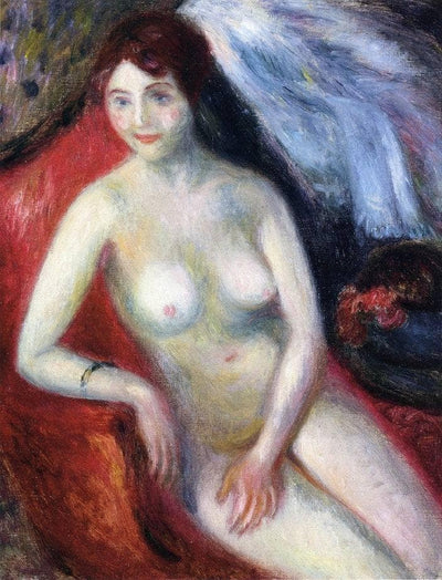 Nude on a Red Sofa in home office
