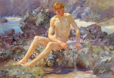 Nude on the rocks in home office