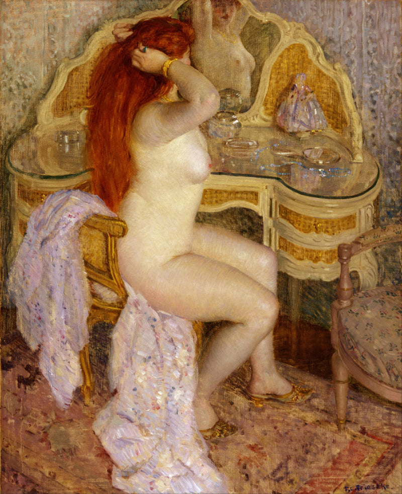 Nude Seated at Her Dressing Table by Frederick Carl Frieseke — Oil Painting Reproduction