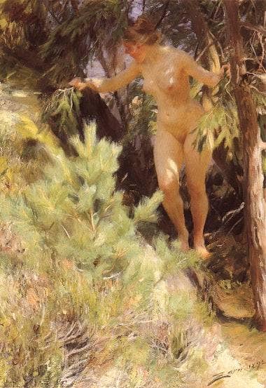 Nude under a fir by Anders Zorn — Oil Painting Reproduction