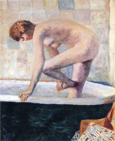 Nude Washing Feet in a Bathtub in dining room