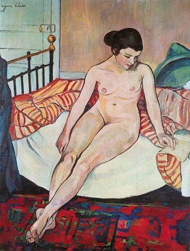 Nude with a Striped Blanket in apartment
