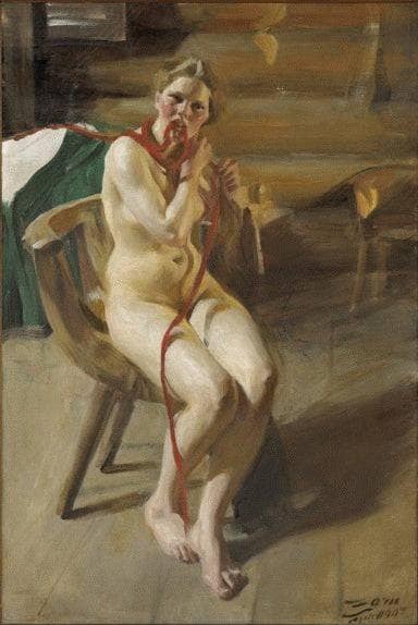 Nude woman arranging her hair by Anders Zorn — Oil Painting Reproduction