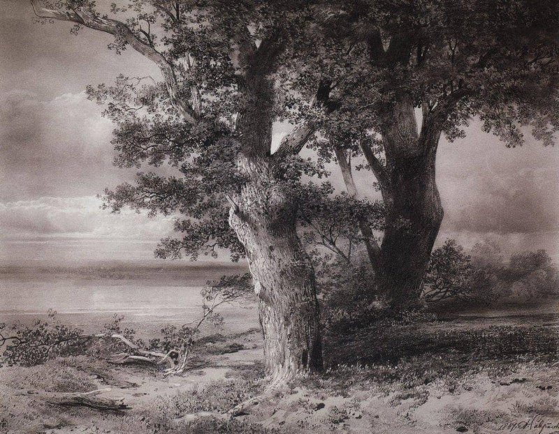 Oaks on the shore by Aleksey Savrasov — Oil Painting Reproduction