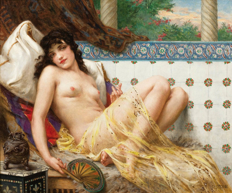 Odalisque with a Fan by Guillaume Seignac, Oil Painting Reproduction