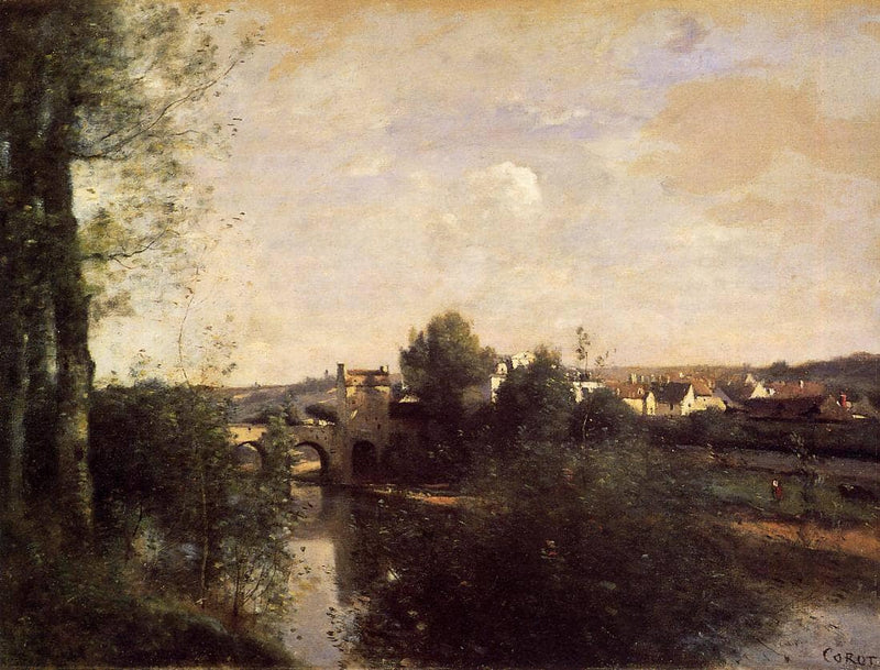 Old Bridge at Limay, on the Seine by Camille Corot — Oil Painting Reproduction