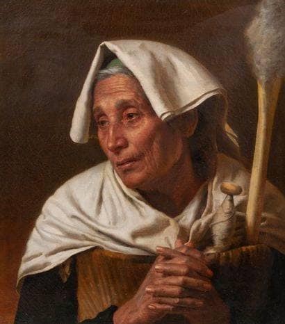 Old Italian Woman With Distaff by Jean Victor Schnetz — Oil Painting Reproduction