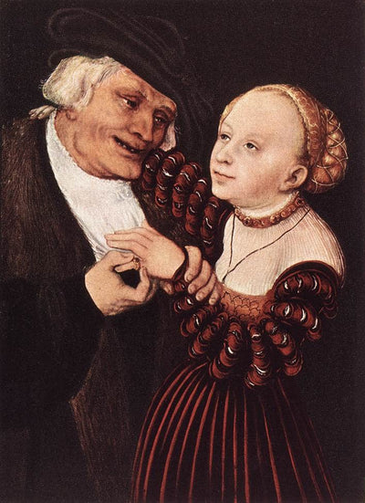Old Man and Young Woman in hallway
