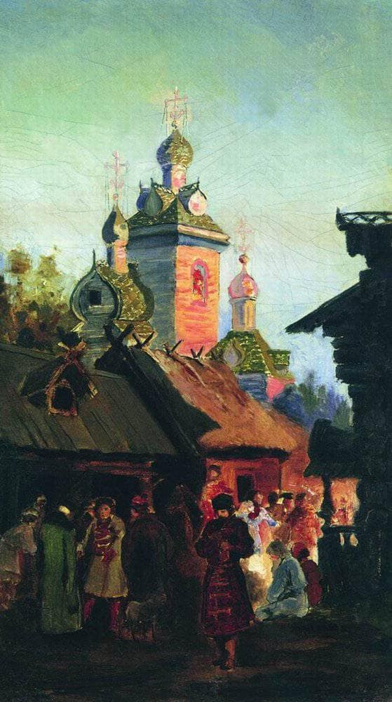 Old Moscow street by Andrei Ryabushkin — Oil Painting Reproduction