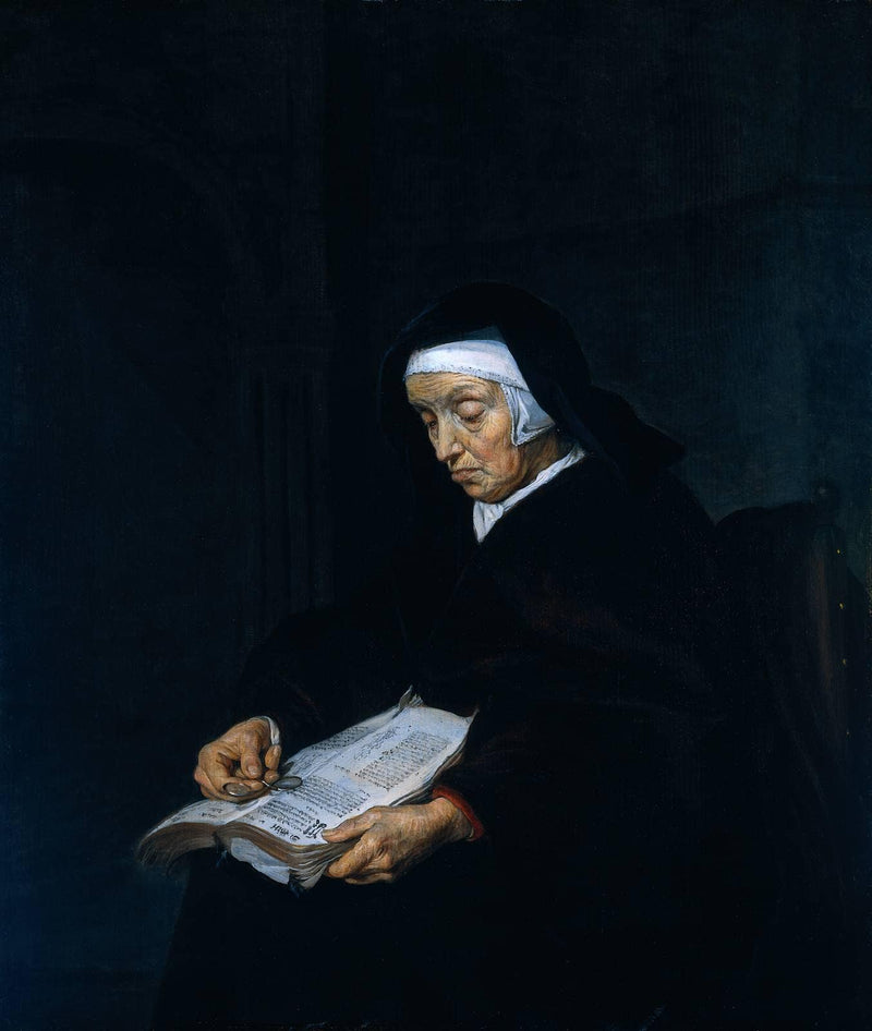 Old Woman Meditating by Gabriel Metsu — Oil Painting Reproduction