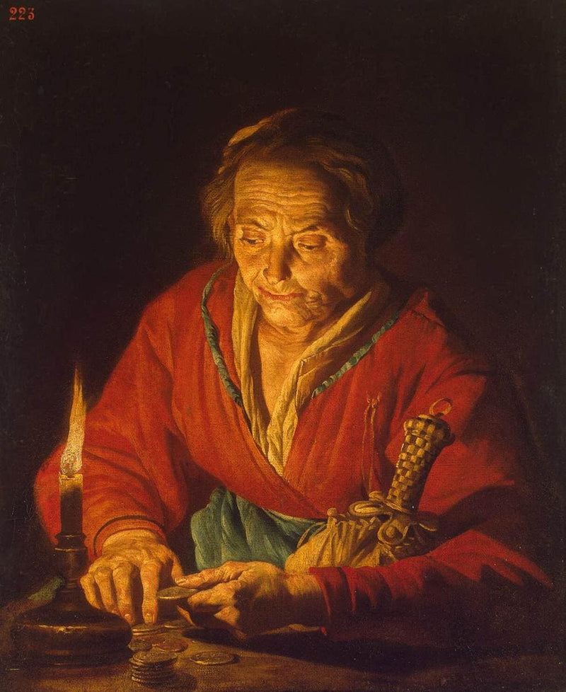 Old Woman with a Candle by Matthias Stom — Oil Painting Reproduction