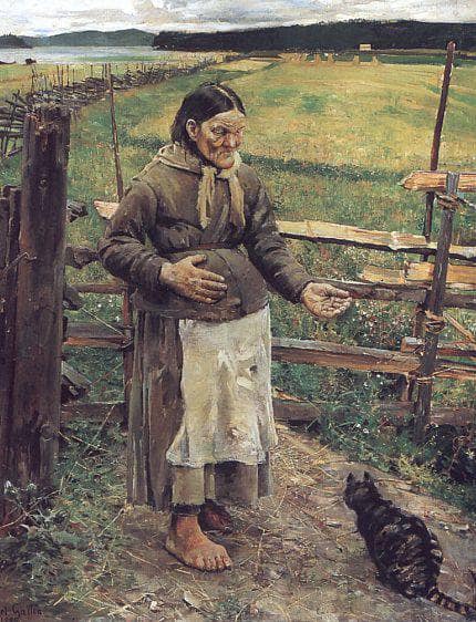 Old Woman With a Cat by Akseli Gallen-Kallela — Oil Painting Reproduction
