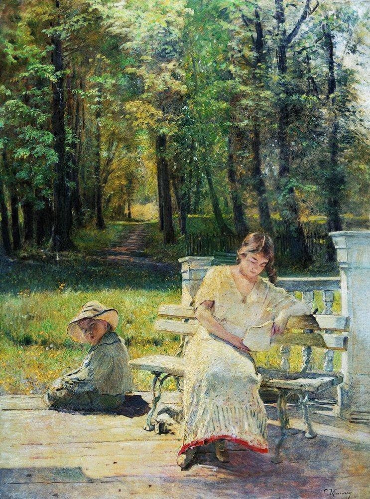 Olga and Kolya on the Steps by Konstantin Makovsky — Oil Painting Reproduction