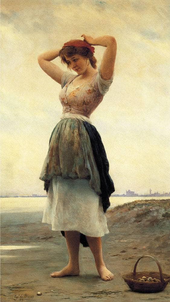 On the Beach by Eugene de Blaas — Oil Painting Reproduction