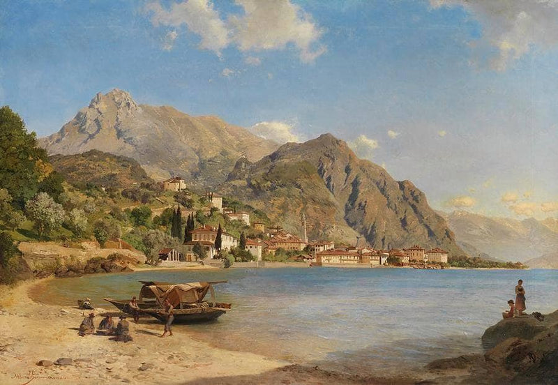 On The Shore Of Lake Como by Albert Zimmermann — Oil Painting Reproduction